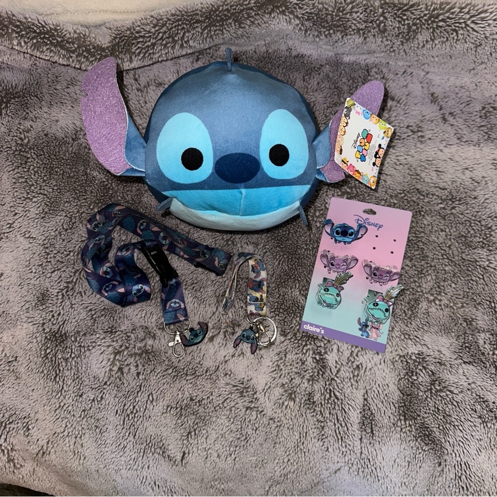 Disney Stitch Plush Crossbody Bag with Matching Lanyards & Pins - Blue